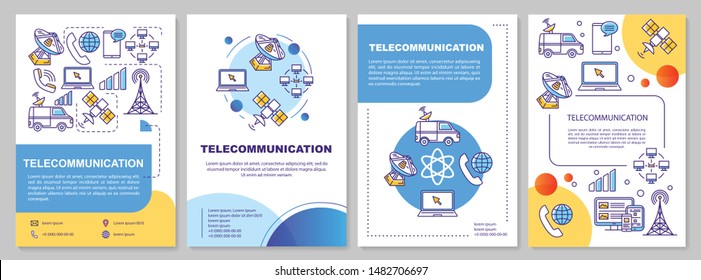 Telecommunication Industry Template Layout. Flyer, Booklet, Leaflet Print Design With Linear Illustrations. Tv Broadcasting. Vector Page Layouts For Magazines, Annual Reports, Advertising Posters