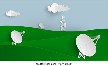 telecommunication mast television antennas in paper cut style on Green mountain