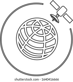 Telecommunication satellite in orbit of the earth Isolated on a white background. Vector icon.