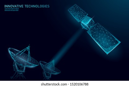 Telecommunication satellite receiver antenna. Orbital sputnik military security data transmitter internet connection. Worldwide protection tracking information background vector illustration