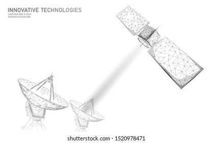 Telecommunication satellite receiver antenna. Orbital sputnik military security data transmitter internet connection. Worldwide protection tracking information background vector illustration