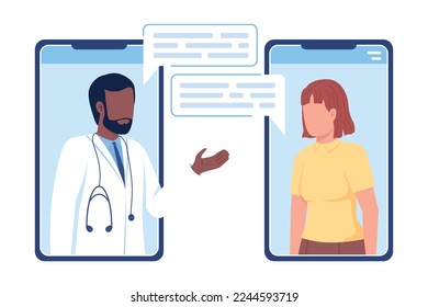 Telecommunication with therapist flat concept vector illustration. Online meeting with doctor. Editable 2D cartoon characters on white for web design. Creative idea for website, mobile, presentation