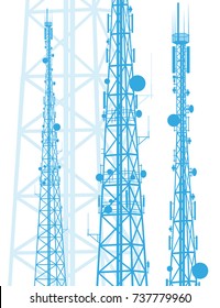 Telecommunication tower blue constructions vector background isolated on white