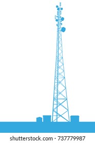 Telecommunication tower blue constructions vector background isolated on white