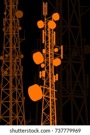 Telecommunication tower constructions vector background isolated on black