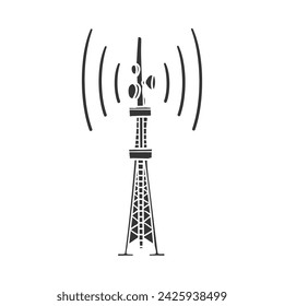 Telecommunication Tower Icon Silhouette Illustration. Buildings Vector Graphic Pictogram Symbol Clip Art. Doodle Sketch Black Sign.