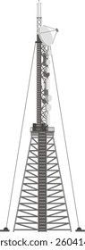 Telecommunication tower with satellite dish and several antennas is connecting people and providing global communication ensuring internet and television broadcasting
