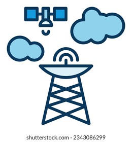 Telecommunication Tower and Satellite vector concept blue modern icon or symbol