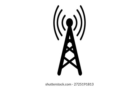 Telecommunication tower and wireless network signal icons set in flat vector style. 