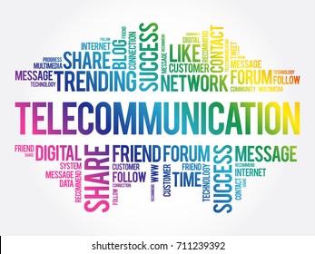Telecommunication word cloud, technology business concept background
