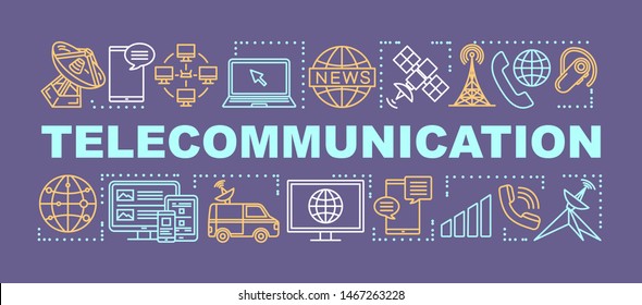 Telecommunication Word Concepts Banner. Global Communication Service. Telecom System. Presentation, Website. Isolated Lettering Typography Idea With Linear Icons. Vector Outline Illustration