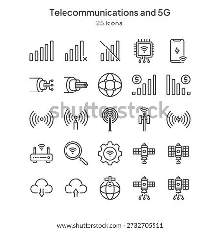 Telecommunications and 5G icons collection