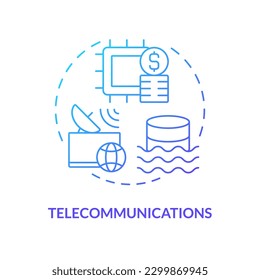Telecommunications blue gradient concept icon. Telecom business industry. Data lake use case abstract idea thin line illustration. Isolated outline drawing. Myriad Pro-Bold font used