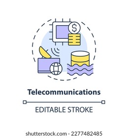 Telecommunications concept icon. Telecom industry. Data lake use case abstract idea thin line illustration. Isolated outline drawing. Editable stroke. Arial, Myriad Pro-Bold fonts used