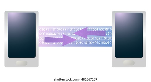 Telecommunications. Data transfer to mobile phone. Vector illustration.