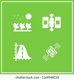 telecommunications icon. 4 telecommunications vector set. satellite dish, parabola and satellite icons for web and design about telecommunications theme