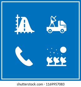telecommunications icon. 4 telecommunications vector set. satellite, phone handset, parabola and satellite dish icons for web and design about telecommunications theme