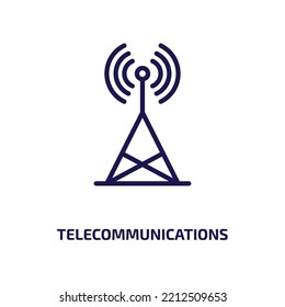 Telekommunikationssymbol aus der Computersammlung. Dünne lineare Telekommunikation, Technologie, Smartphone-Umriss-Symbol einzeln auf weißem Hintergrund. Fernmeldezeichen, Symbol für Web 