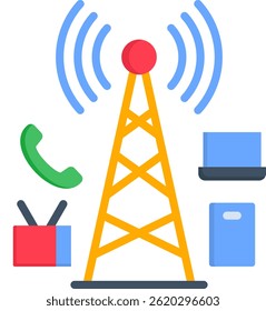 Ilustração de vetor plano de ícone de telecomunicações