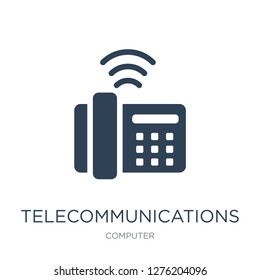 telecommunications icon vector on white background, telecommunications trendy filled icons from Computer collection, telecommunications vector illustration