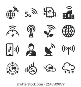 Telecommunications icons set. Monochrome black and white icon.