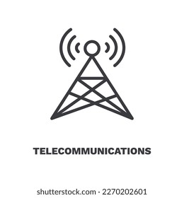 iconos de telecomunicaciones. Telecomunicaciones en línea delgada, icono de comunicación de la colección de computadoras y tecnología. Vector de contorno aislado en fondo blanco.