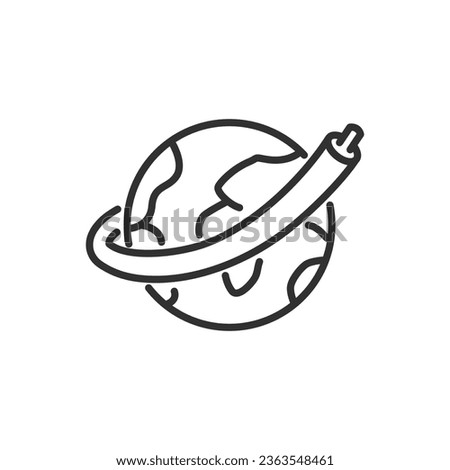 Telecommunications, linear icon. Cable around planet, globe. Line with editable stroke