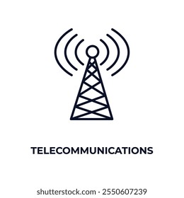 telecommunications outline icon. Linear vector from computer concept. Thin line telecommunications icon isolated on white background