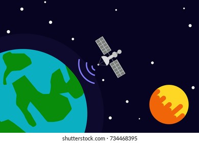 Telecommunications satellite in space transmitting scientific data
Galaxy lovely kids. Science. illustrator flat design 