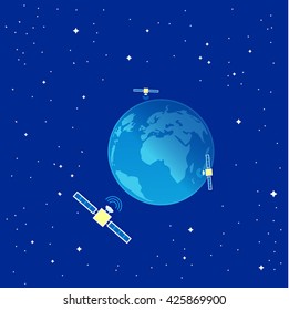 telecommunications satellites above the planet, vector illustration