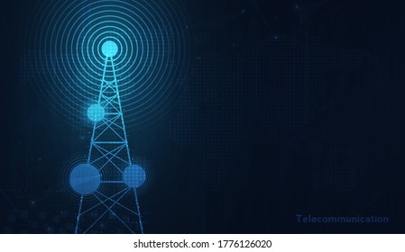 Telecommunications signal transmitter, radio tower from lines. Illustration vector design. 