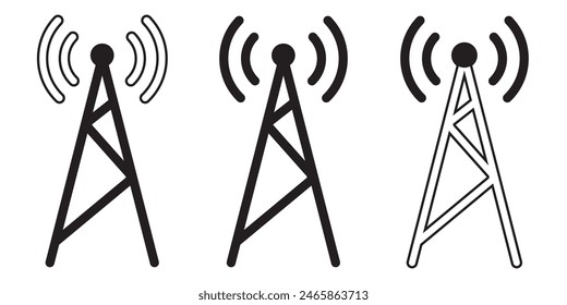 telecommunications signal transmitter. Vector illustration icon of a radio tower silhouette. Telecommunications and broadcasting industry concept icon