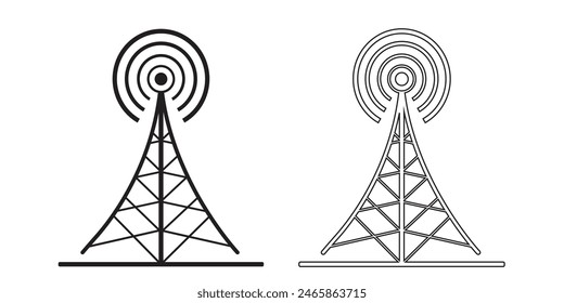 telecommunications signal transmitter. Vector illustration icon of a radio tower silhouette. Telecommunications and broadcasting industry concept icon