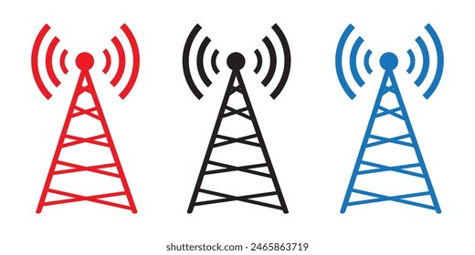 transmisor de señal de telecomunicaciones. Icono de Ilustración vectorial de una silueta de torre de radio. Icono conceptual de la industria de telecomunicaciones y radiodifusión