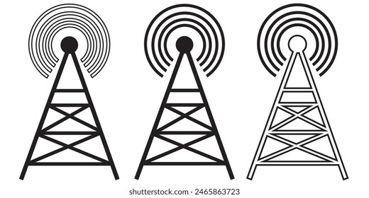 transmisor de señal de telecomunicaciones. Icono de Ilustración vectorial de una silueta de torre de radio. Icono conceptual de la industria de telecomunicaciones y radiodifusión