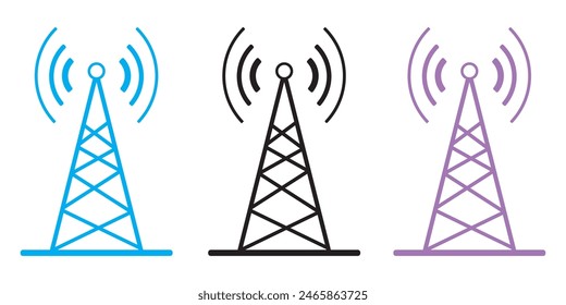 telecommunications signal transmitter. Vector illustration icon of a radio tower silhouette. Telecommunications and broadcasting industry concept icon