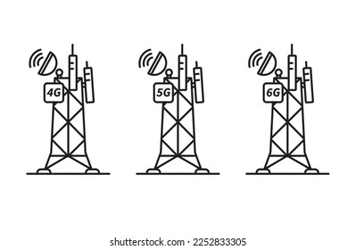 Telecommunications tower antenna icon wifi internet icon vector 4G, 5G, 6G for web app banner logo button - Vector