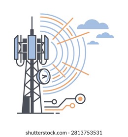 Telecommunications tower broadcasting signal waves for network connectivity