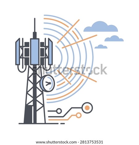 Telecommunications tower broadcasting signal waves for network connectivity