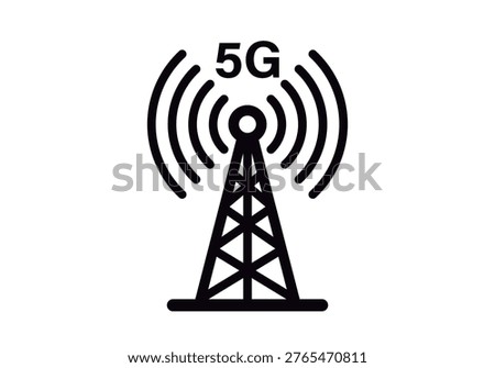 Telecommunications tower icon with 5G technology and signal waves