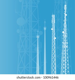 Telecommunications tower, radio or mobile phone base station vector background
