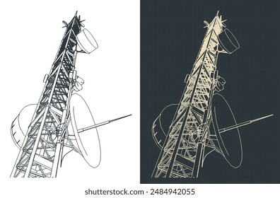 Telecommunications tower with repeaters and antennas technical drawings