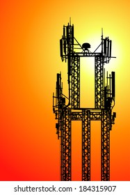 telecommunications tower at sunset