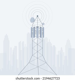 Telecommunications towers. A mobile phone communication repeater antenna. Vector flat illustration. 