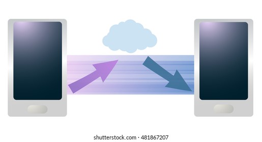 Telecommunications. Transfer data to mobile phone via the cloud. Vector illustration.