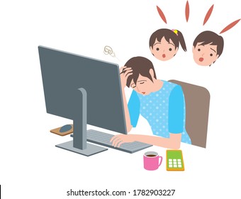 teletrabajo, niños haciendo ruido cuando las mujeres usan computadoras

