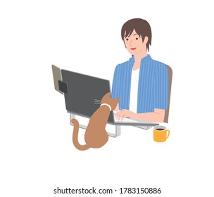 Telekommunikation. Mann und Katze