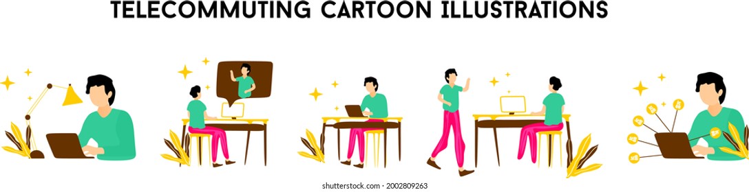 Telecommuting Cartoon Illustrations story vector