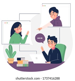 Telecommuting concept with friends vector illustration