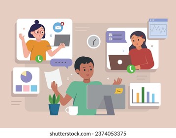 Telecommuting concept with people illustration. 